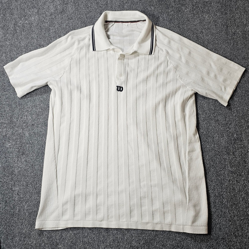 Wilson Mens Knit Polo Shirt Bundle Navy White Ribbed Short Sleeve Vintage Style - Picture 5 of 14